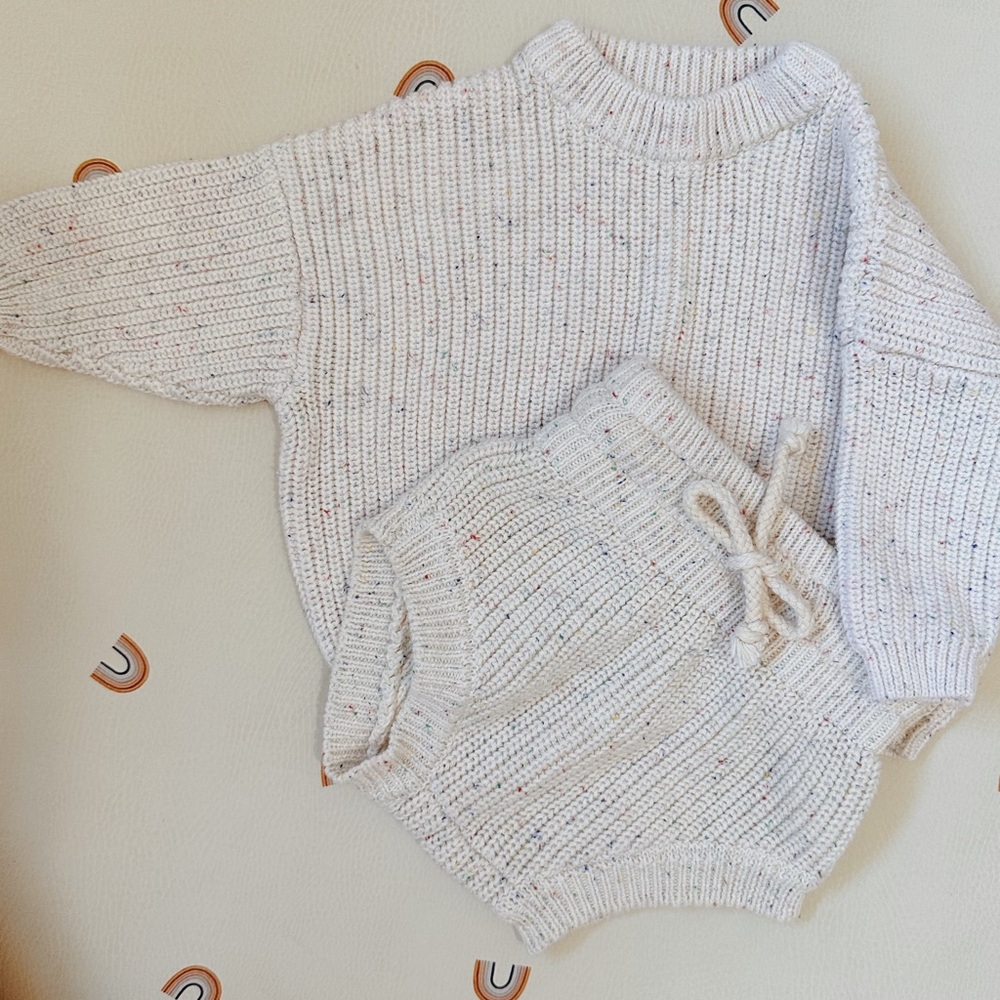 Purely Little - SPECKLED CHUNKY KNIT SWEATER & BLOOMERS - ECRU